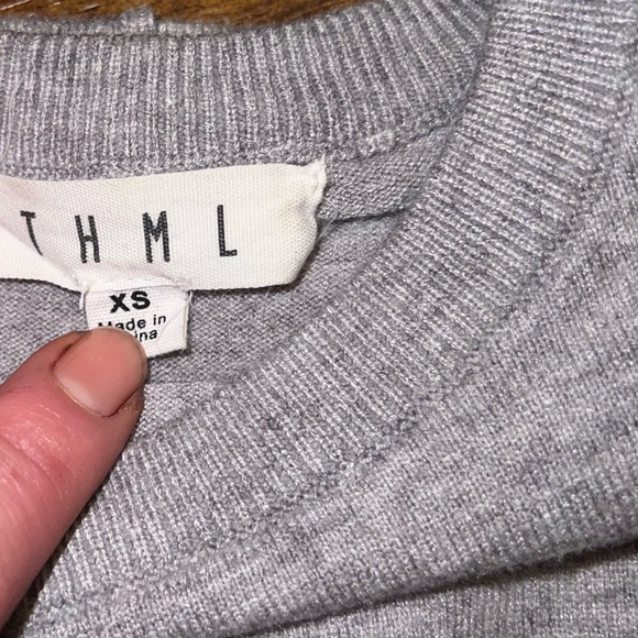 THML Gray Crew Neck Lightning Bolt Long Sleeve Sweater Size XS - Picture 10 of 11